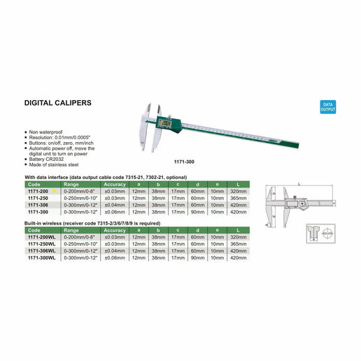 INSIZE Measuring Equipment Insize Digital Caliper 0-200mm/0-8" Range Series 1171-200