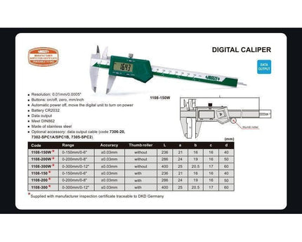 INSIZE Measuring Equipment Insize Digital Caliper  0-300mm / 0-12" Range Series 1108-300