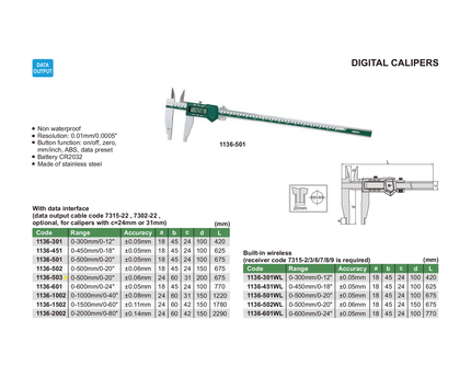 INSIZE Measuring Equipment Insize Digital Caliper 0-500mm / 0-20" Range Series 1136-503