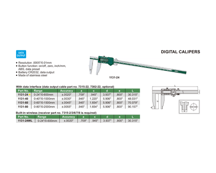 INSIZE Measuring Equipment Insize Digital Caliper 0-600mm/0-24" Range Series 1131-24