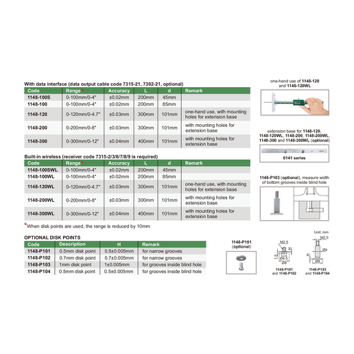 INSIZE Measuring Equipment Insize Digital Depth Gauge 0-100mm / 0-4" Range Series 1148-100