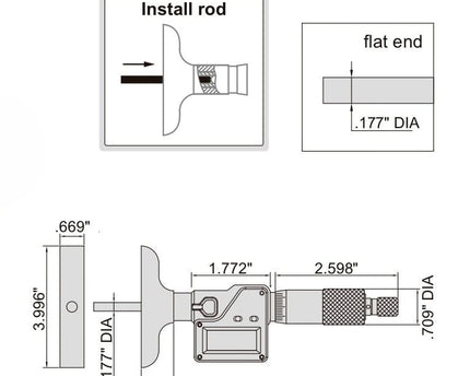 INSIZE Measuring Equipment Insize Digital Depth Micrometer 0-300mm/0-12" Range Series 3540-300E