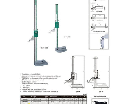INSIZE Measuring Equipment Insize Digital Height Gauge  0-600mm / 0-24" Range Series 1150-600