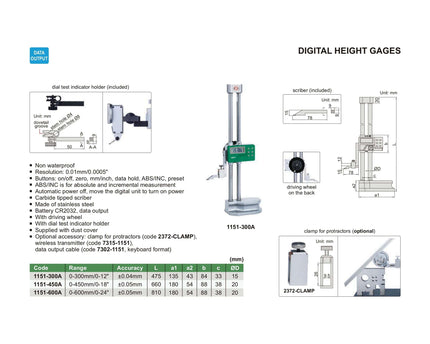 INSIZE Measuring Equipment Insize Digital Height Gauge  0-600mm / 0-24" Range Series 1151-600