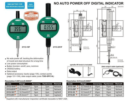 INSIZE Measuring Equipment Insize Digital Indicator 25.4mm/1" Range Series 2113-25