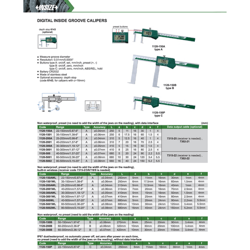 INSIZE Measuring Equipment Insize Digital Inside Groove Caliper 30–300 mm Range Series 1120-300A