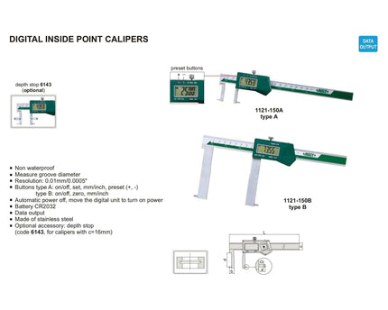 INSIZE Measuring Equipment Insize Digital Inside Point Caliper 24-150mm Range Series 1121-150A