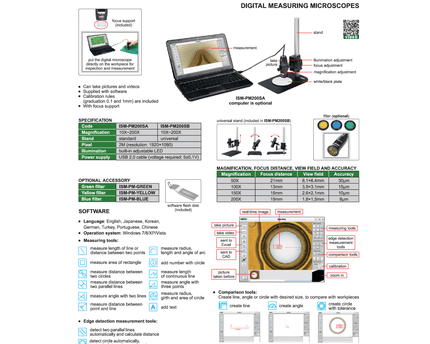 INSIZE MEASURING EQUIPMENT Insize Digital Measuring Microscope 10-200× Series ISM-PM200SA