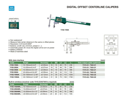 INSIZE Measuring Equipment Insize Digital Offset Caliper 10-300mm Range Series 1192-300A