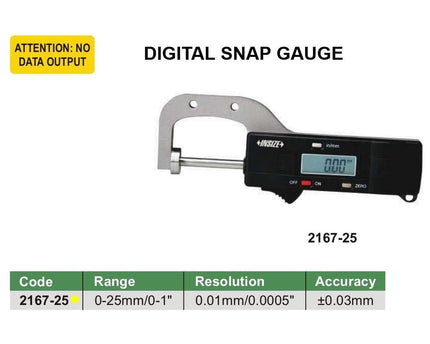 INSIZE Measuring Equipment Insize Digital Snap Gauge 0-25mm/0-1" Range Series 2167-25