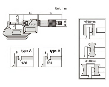 INSIZE Measuring Equipment Insize Digital Spherical Anvil Tube Micrometer 0-25mm/0-1" Range Series 3560-25SA