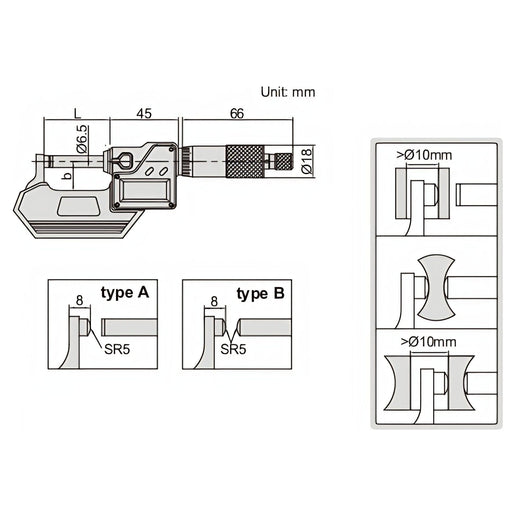 INSIZE Measuring Equipment Insize Digital Spherical Anvil Tube Micrometer 25-50mm/1-2" Range Series 3560-50A