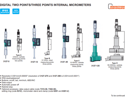 INSIZE Measuring Equipment Insize Digital Two Points/ Three Points Internal Micrometer Set 20-50mm Range Series 3127-504