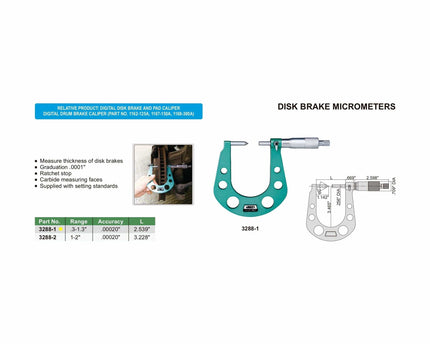 INSIZE Measuring Equipment Insize Disc Brake Micrometer 0.3-1.3" Range Series 3288-1
