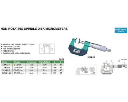 INSIZE Measuring Equipment Insize Disc Micrometer 0-25mm Range Series 3294-25