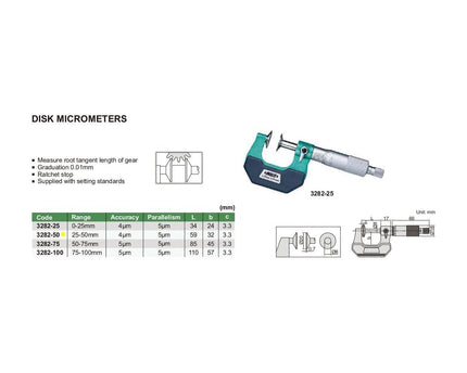 INSIZE Measuring Equipment Insize Disc Micrometer 25-50mm Range Series 3282-50