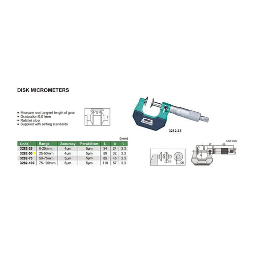 INSIZE Measuring Equipment Insize Disc Micrometer 25-50mm Range Series 3282-50