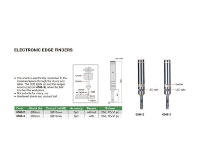 INSIZE MEASURING EQUIPMENT Insize Electronic Edge Finder 20mm Shank Series 6566-2