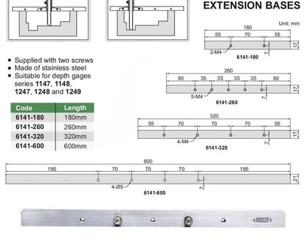 INSIZE Measuring Equipment Insize Extension Base 320mm Range Series 6141-320