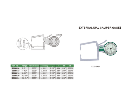 INSIZE Measuring Equipment Insize External Dial Caliper Gauge 0.4-1.2" Range Series 2333-E121