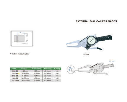 INSIZE Measuring Equipment Insize External Dial Caliper Gauge 20-40mm Range Series 2332-40