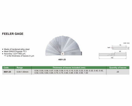 INSIZE Measuring Equipment Insize Feeler Gauge Set 0.04-1mm Range Series 4601-25
