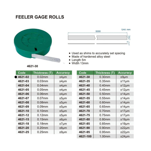 INSIZE MEASURING EQUIPMENT Insize Feeler Gauge Tape 0.02mm Range Series 4621-02