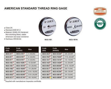 INSIZE Measuring Equipment Insize GO Thread Ring Gauge 3/4"-16 UNF Series - 4633-3B2