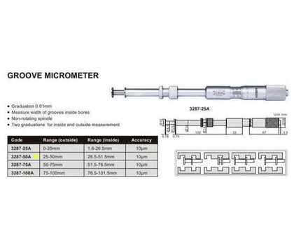 INSIZE Measuring Equipment Insize Groove Micrometer 25-50mm Range Series 3287-50A