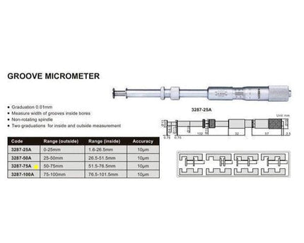 INSIZE Measuring Equipment Insize Groove Micrometer 75-100mm Range Series 3287-100A