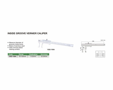 INSIZE Measuring Equipment Insize Groove Vernier Caliper Range Series 1262-150A