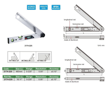 INSIZE Measuring Equipment Insize Heavy Duty Digital Protractor 460mm/ 18.11" Range Series 2174-225