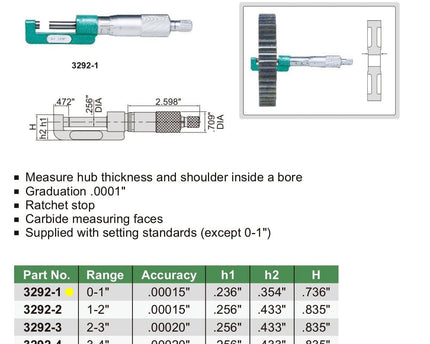 INSIZE Measuring Equipment Insize Hub Micrometer 0-1" Range Series 3292-1