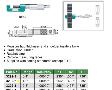 INSIZE Measuring Equipment Insize Hub Micrometer 1-2" Range Series 3292-2