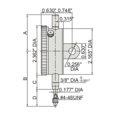 INSIZE Measuring Equipment Insize Imperial Lug Back Dial Indicator 0.25" Range Series 2307-0255