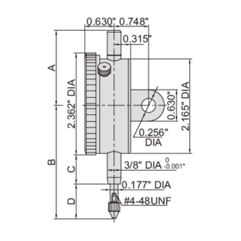 INSIZE Measuring Equipment Insize Imperial Lug Back Dial Indicator 0.5" Range Series 2307-055