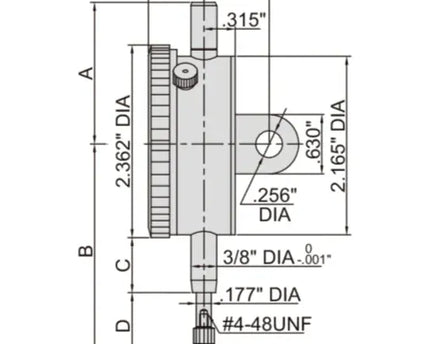 INSIZE MEASURING EQUIPMENT Insize Imperial Lug Back Dial Indicator 1" Range Series 2307-105