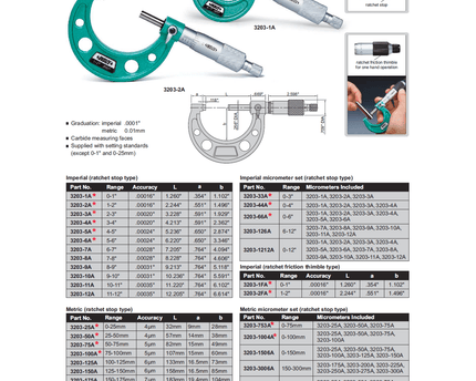 INSIZE Measuring Equipment Insize Imperial Outside Micrometer 3-4" Range Series 3203-4A