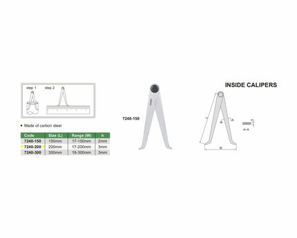 INSIZE Measuring Equipment Insize Inside Caliper 0-200mm Range Series 7240-200