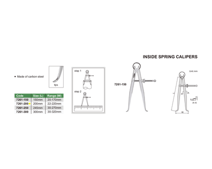 INSIZE Measuring Equipment Insize Inside Spring Caliper 22-220mm Range Series 7261-200