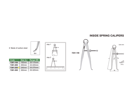 INSIZE Measuring Equipment Insize Inside Spring Caliper 30-270mm Range Series 7261-250
