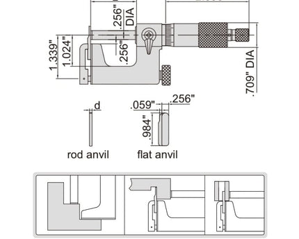 INSIZE Measuring Equipment Insize Interchangeable Anvil Micrometer 1-2" Range Series 3262-2