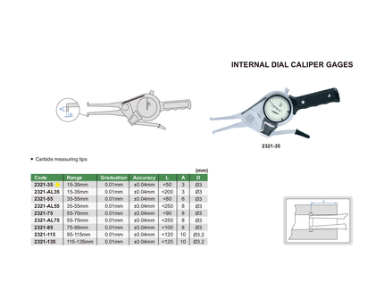 INSIZE Measuring Equipment Insize Internal Dial Caliper Gauge 15-35mm Range Series 2321-35