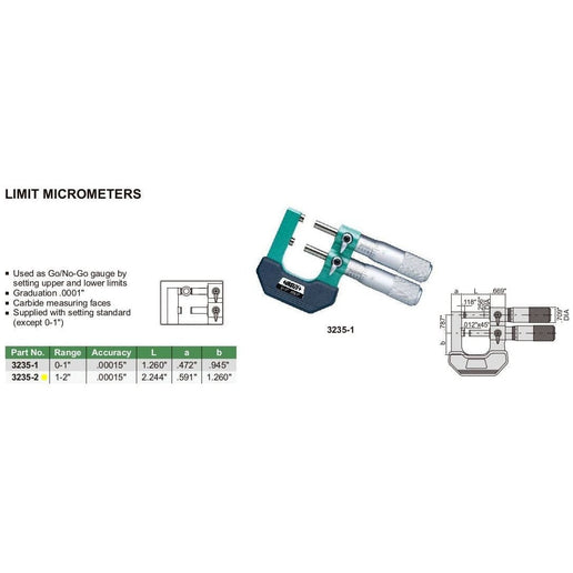 INSIZE Measuring Equipment Insize Limit Micrometer 1-2" Range Series 3235-2