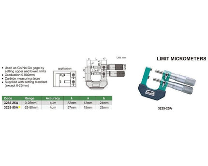 INSIZE Measuring Equipment Insize Limit Micrometer 25-50mm Range Series 3235-50A