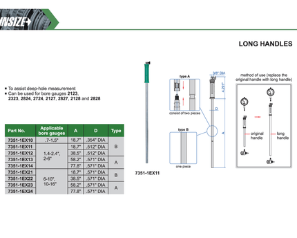 INSIZE Measuring Equipment Insize Long Handle 38.5″ × 0.571″ Series 7351-1EX22