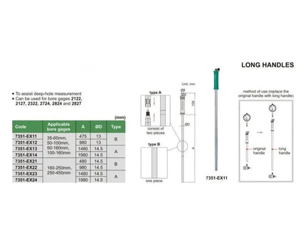 INSIZE MEASURING EQUIPMENT Insize Long Handle for Bore Gauge 480mm Series 7351-EX21