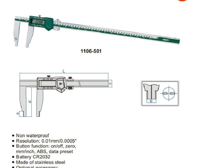 INSIZE Measuring Equipment Insize Long Jaw Digital Caliper  0-1000mm / 0-40" Range Series 1106-1005