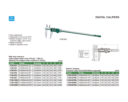 INSIZE Measuring Equipment Insize Long Jaw Digital Caliper 0–450 mm / 0–18 Series 1136-451