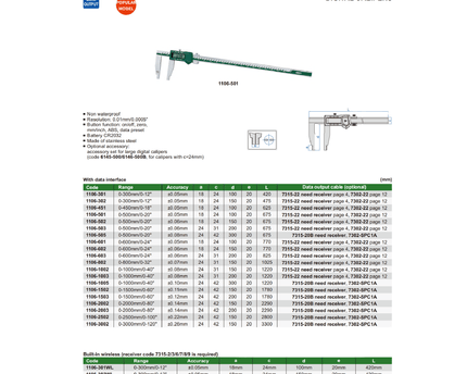 INSIZE Measuring Equipment Insize Long Jaw Digital Caliper 0–500 mm / 0–20" (Jaw L 150 mm) Series 1106-502